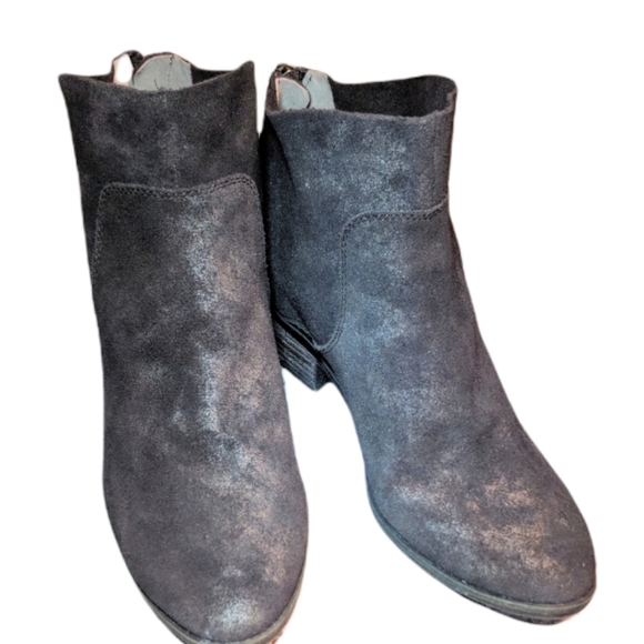 Lucky Brand Leather Suede Brown Round Toe Heeled Ankle Booties Size 6 - Picture 3 of 11